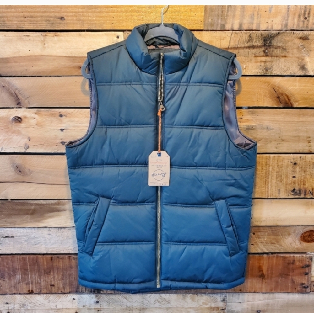 Men's Waterproof Vintage Puffer Vest in Forest Green size M